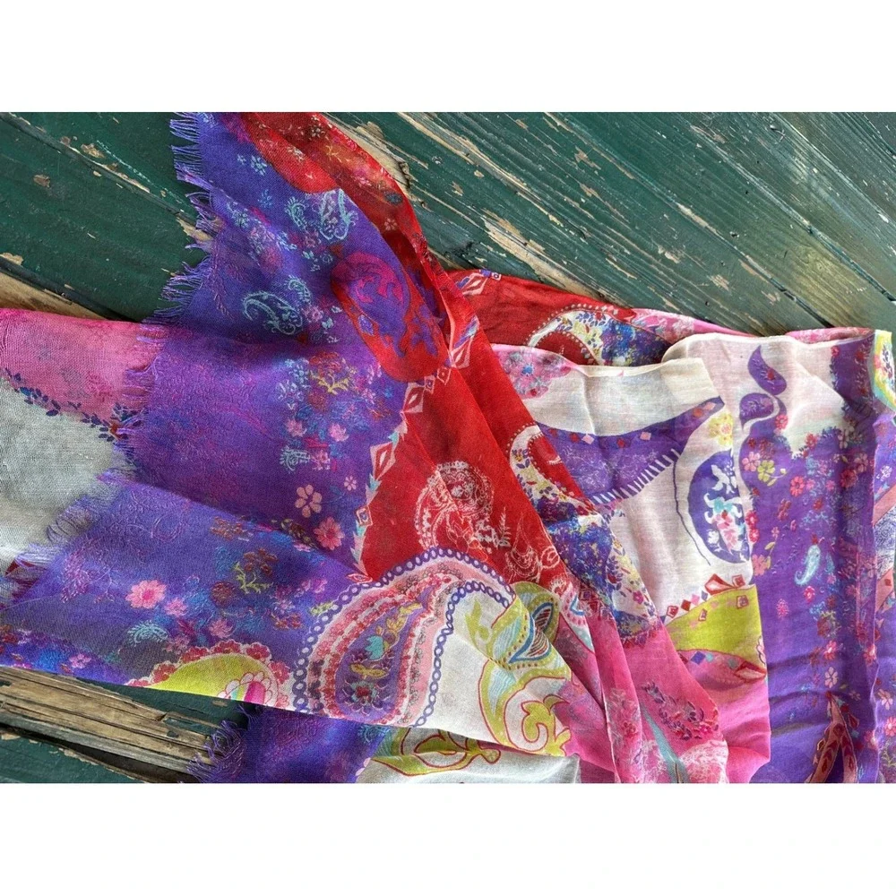 Pashma Silk Cashmere Scarf‎ Paisley Floral Multi Color Wrap Made in India 78x28